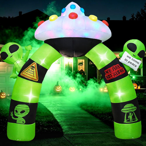 10 FT Alien Halloween Inflatable Archway, Halloween Inflatables Outdoor / Blow Up Alien Archway with LED