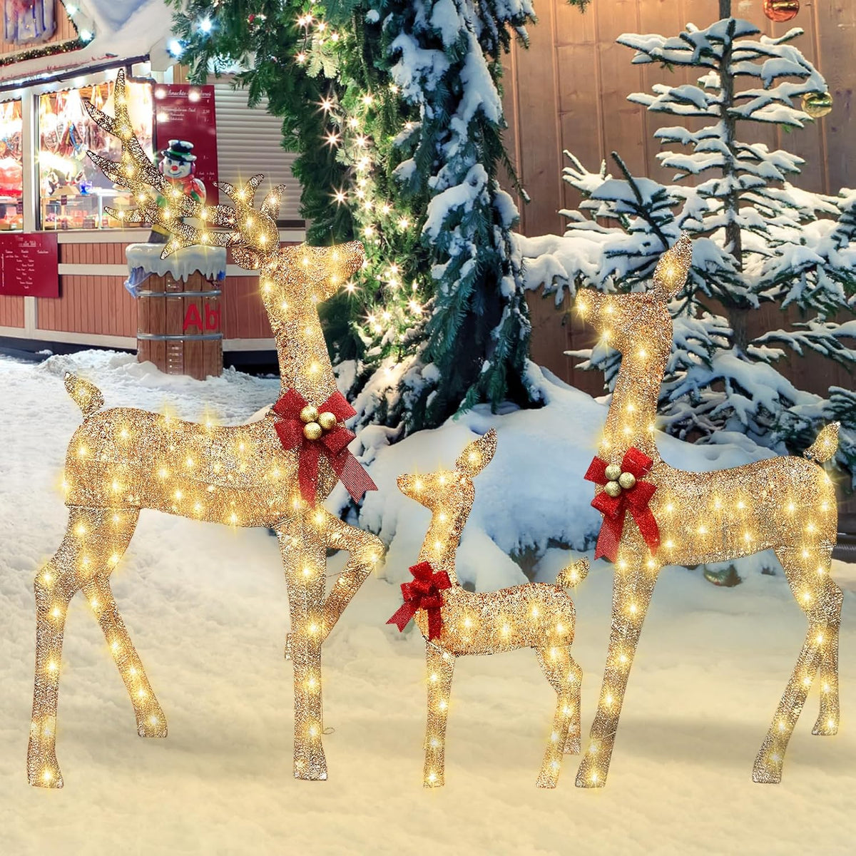 Goldleaf 2025 New 62 Inch XXL Lighted Christmas Deer Family Set, 3-Piece 5.2FT Lighted Deer Set with 220 LED
